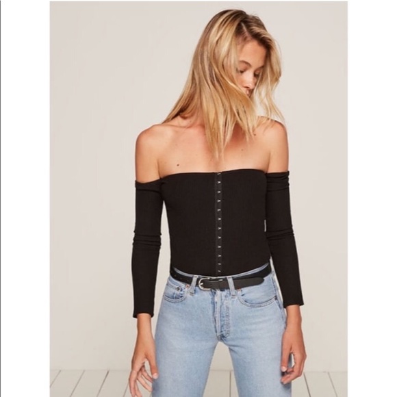 REFORMATION Prestin Ribbed LS Top in Black XS - Picture 2 of 6
